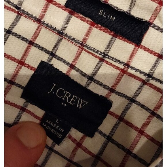 J Crew Men's Slim Cotton Buttondown Red, Bue, White Box Design. Size Large - Picture 10 of 12